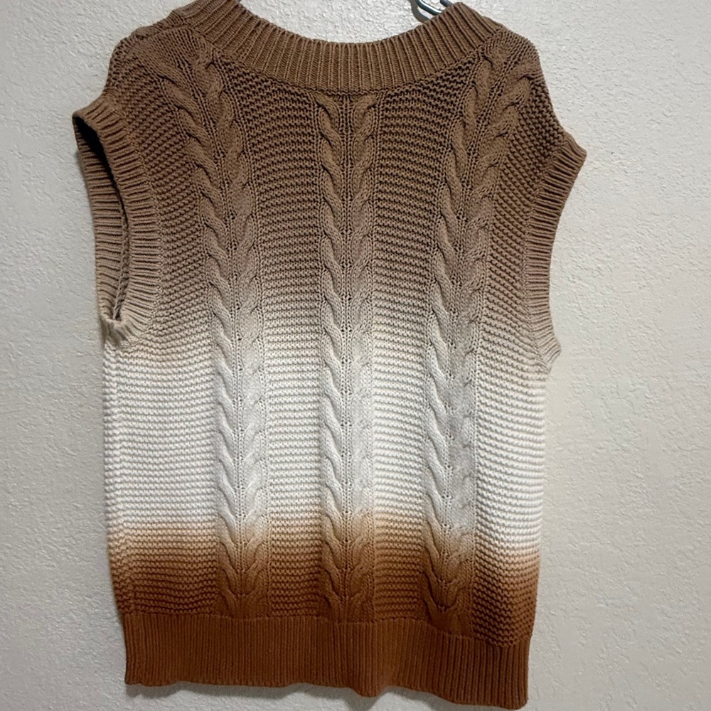 The Drop Brown Ombre Cable Knit Sweater Vest Womens Small 100% Cotton V-Neck - Picture 5 of 9